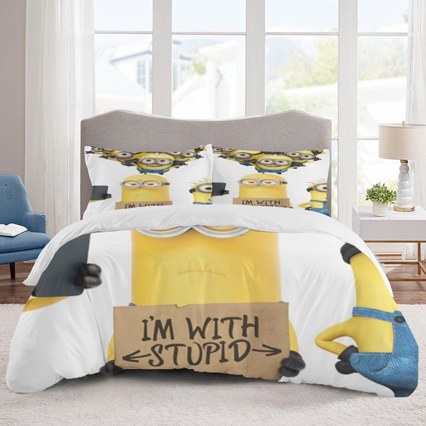 Minions Bedding Sets Cartoon Duvet Cover Lightweight 3 Piece Bet Sets for Kids Boys Girls