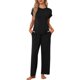 thumbnail image 1 of Conjunto de pijama para mujer de 2 piezas con bolsillos, mangas cortas, conjunto de ropa de descanso, parte superior y pantalones largos, talla M, negro, 1 of 6