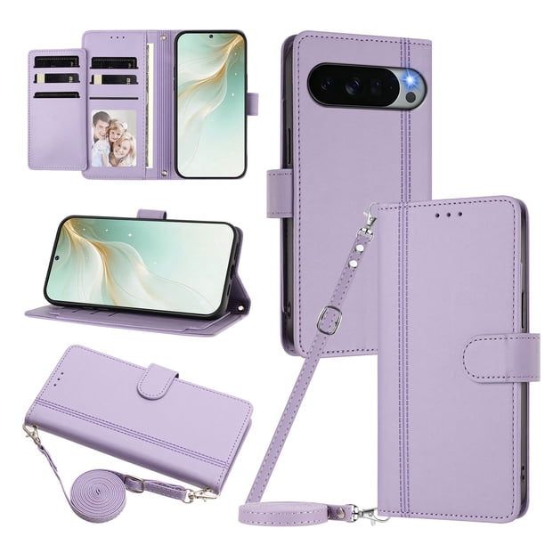 Google Pixel 11 Pro XL Funda Billetera con Cierre Magnético, Morado Claro
