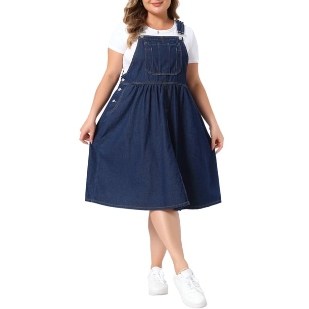 Agnes Orinda Vestido de Mezclilla para Mujer Talla Grande Escuela Colegio Sin Mangas Tirantes Ajustables Botones en la Cintura Mono Casual Jumper Jean Midi Vestidos 2026 con Bolsillos 4X Negro Azul