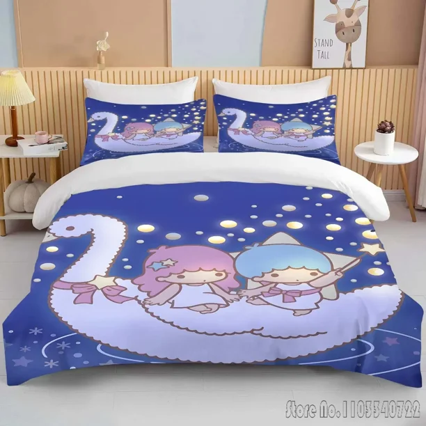 x176 Bed SheetsLittle Twin Stars Printed Soft Bedding Set Duvet Cover Anime Quilt Adult Kids Birthday Gift Full Size Bedding Set Luxury 3-Piece Bedding Set (1 Duvet Cover + 2 Pillow Shams) nj176
