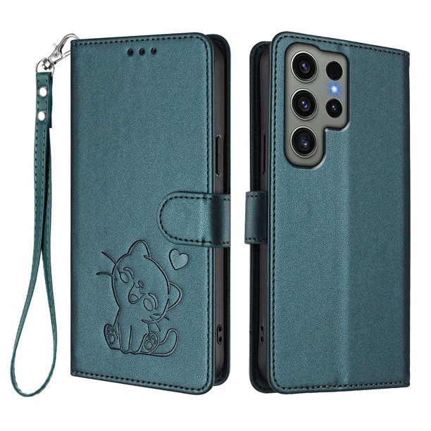 Carcasa Billetera de Cuero Sintético para Samsung Galaxy S23 Ultra, Verde Oscuro