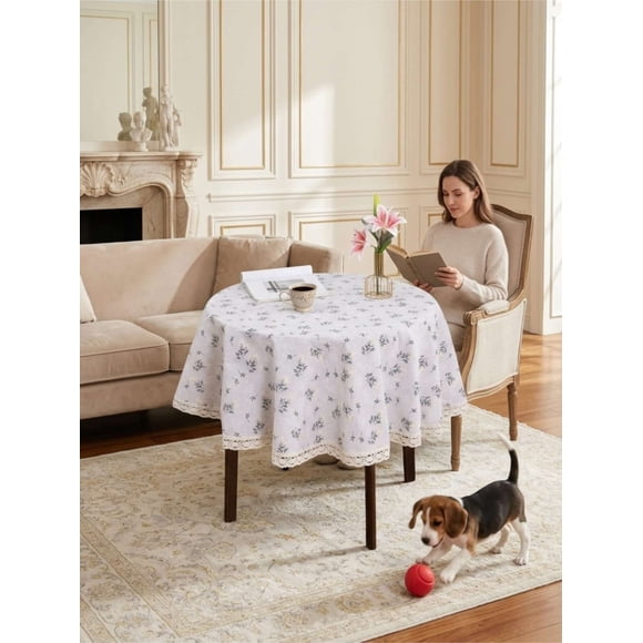 Mantel Redondo Lino Rústico Elegante Con Flecos 140 Cm