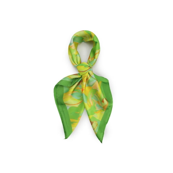 Pañuelo tipo seda 70x70 estampado petalos verde Talla Única