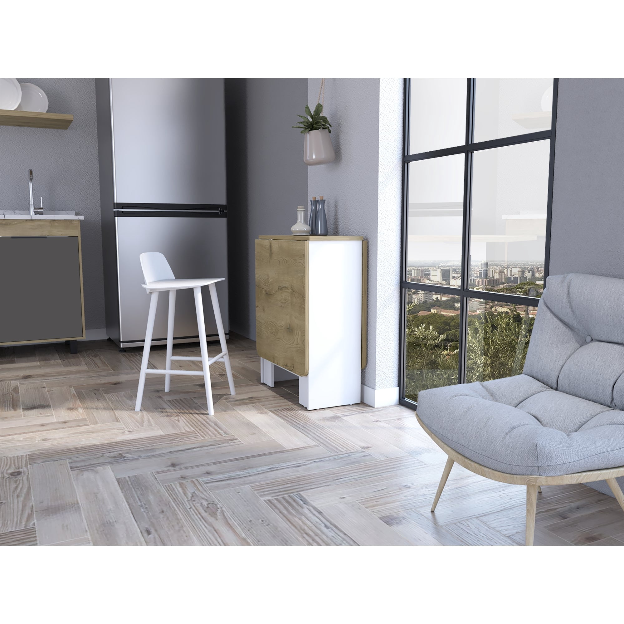 Tuhome - Mesa Abatible Compact Blanco Y Macadamia