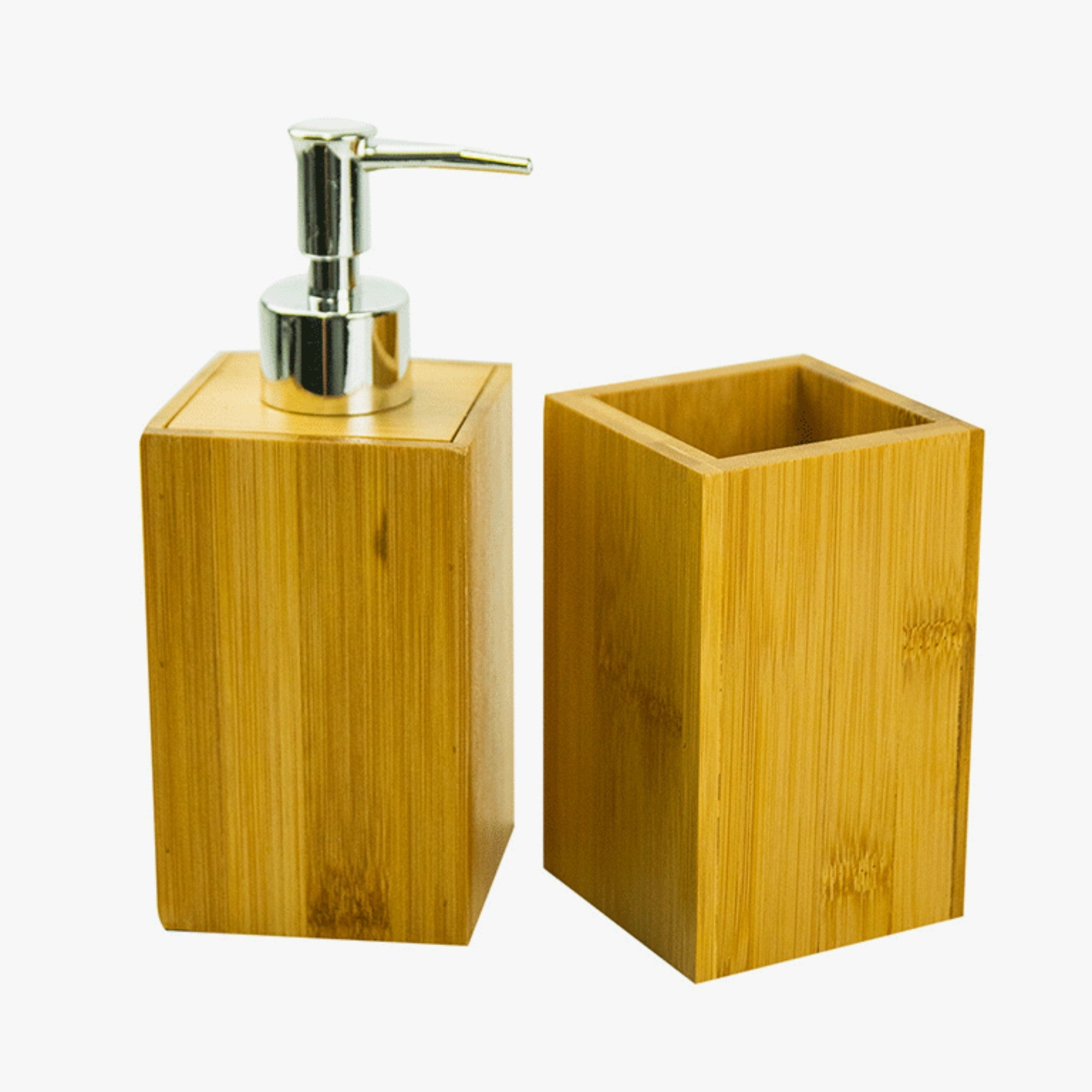 Decoexpress - Set 2 Accesorios De Baño Dispensador De Jabón Y Vaso Bamboo