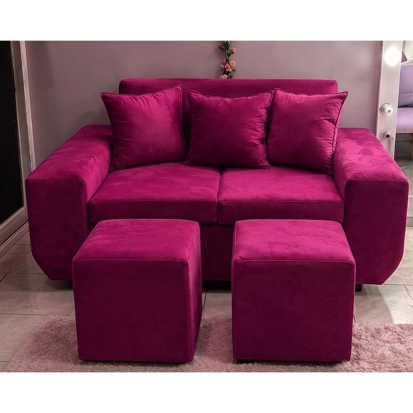 Sofá Napoleón De 2 Cuerpos + 2 Puff / COLOR FUCSIA