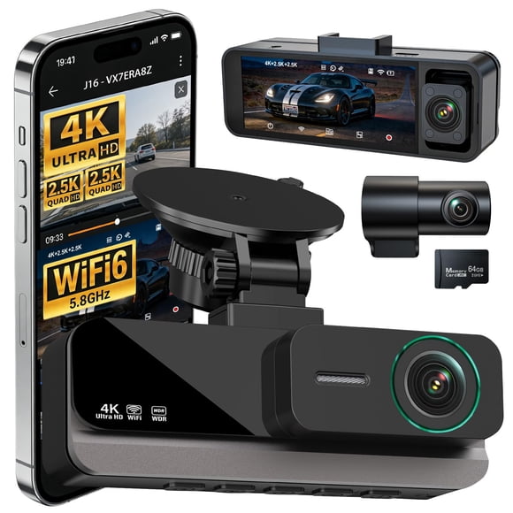 Dash Cam Nymzview 4K+2.5K+2.5K, 3 canales WiFi 6 con visión nocturna