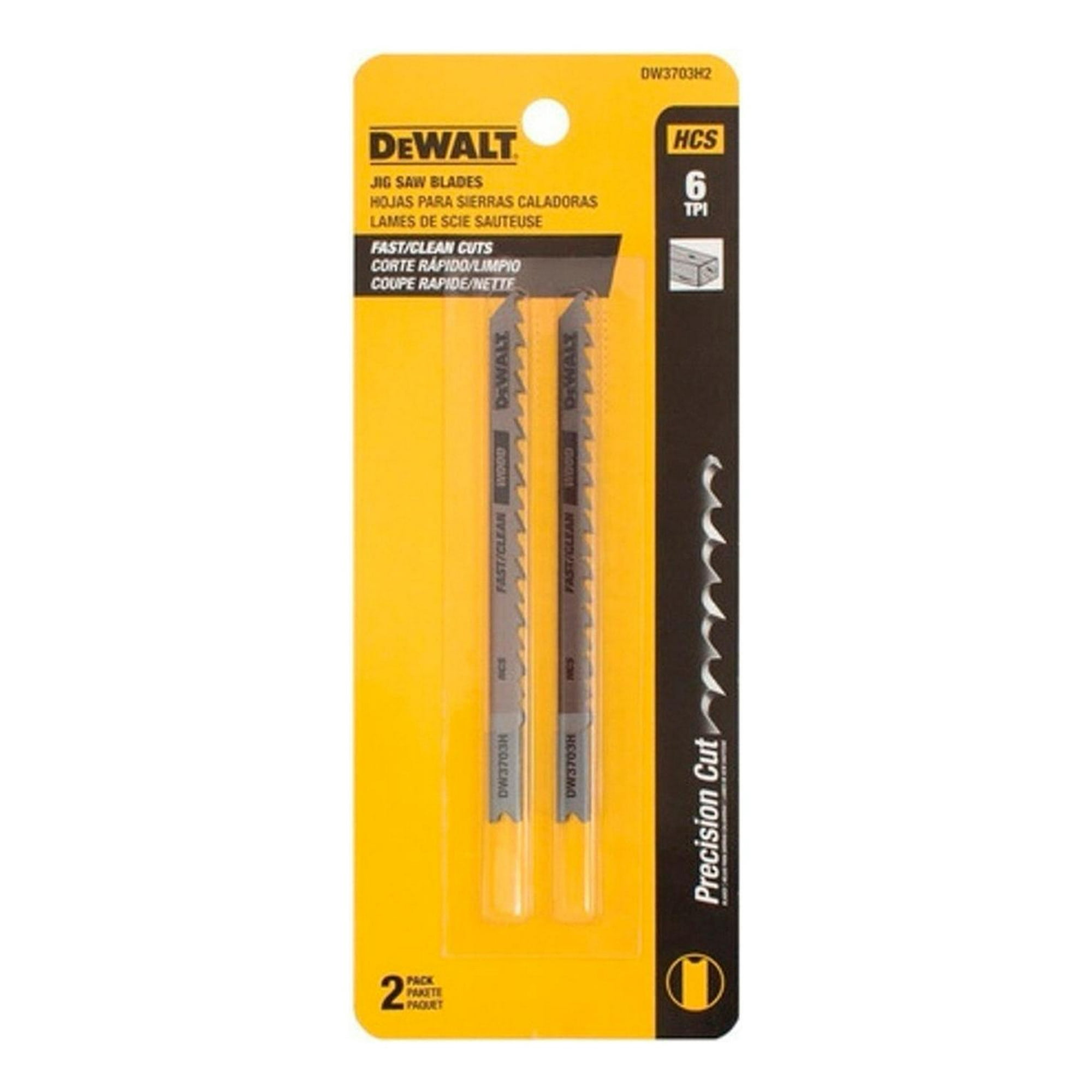 Set 2 Hojas Sierra Caladora Dewalt Dw3703h2 6tpi Corte Limpi Amarillo