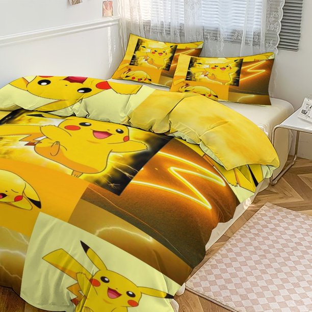 Pik_achu Print Bedding Set Pattern Duvet Cove Set 3 Pieces 1 Quilt Cover And 2 Pillowcases for Women Men Teens