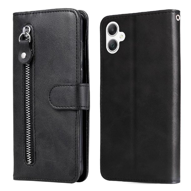 Funda tipo cartera para Samsung Galaxy A06 5G con bolsillo con cremallera y ranuras para tarjetas – Función de soporte Negro