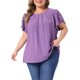 thumbnail image 1 of Agnes Orinda Blusas de Verano para Mujer Tallas Grandes de Pascua con Cuello Redondo de Lunares Suizos y Mangas Cortas de Tulipán con Pliegues en el Frente 4X Púrpura, 1 of 6