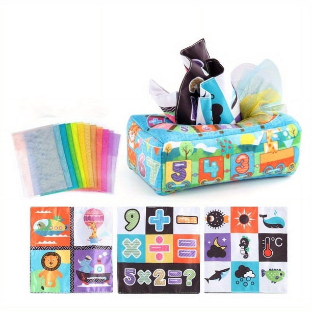 Fabric Toys Draw Paper Box, With Loud Paper Teaching Toys 16 Sets Baby Cloth Book Tissue Box Baby Soft Book Tear Not Rotten Baby Cloth Book Early Education Toys, Children's Sensory Toys
