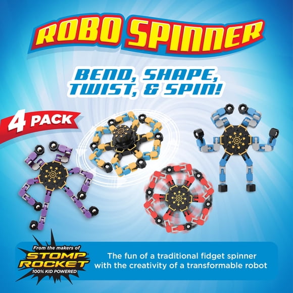 Fidget Spinner Stomp Rocket Robo Spinner, paquete de 4 unidades con robot de juguete