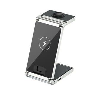 Genérico - Cargador Inalámbrico 3 En 1 Plegable De Sobremesa Diseño Metálico Compatible Con Iphone Airpods Apple Watch Carga Rápida Inteligente Adaptación A La Corriente-Negro