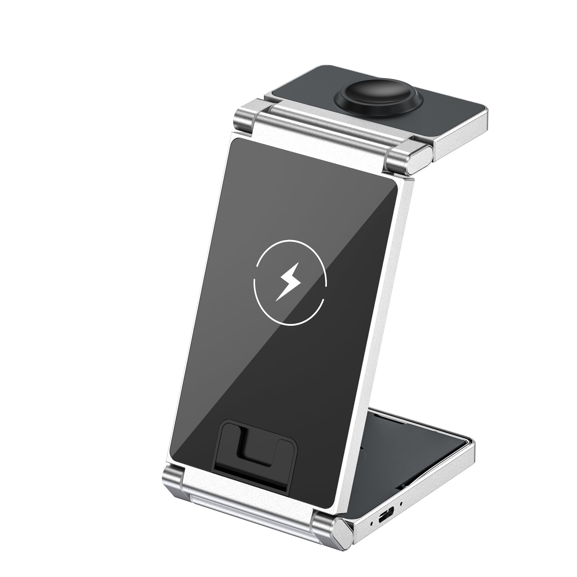 Genérico - Cargador Inalámbrico 3 En 1 Plegable De Sobremesa Diseño Metálico Compatible Con Iphone Airpods Apple Watch Carga Rápida Inteligente Adaptación A La Corriente-negro