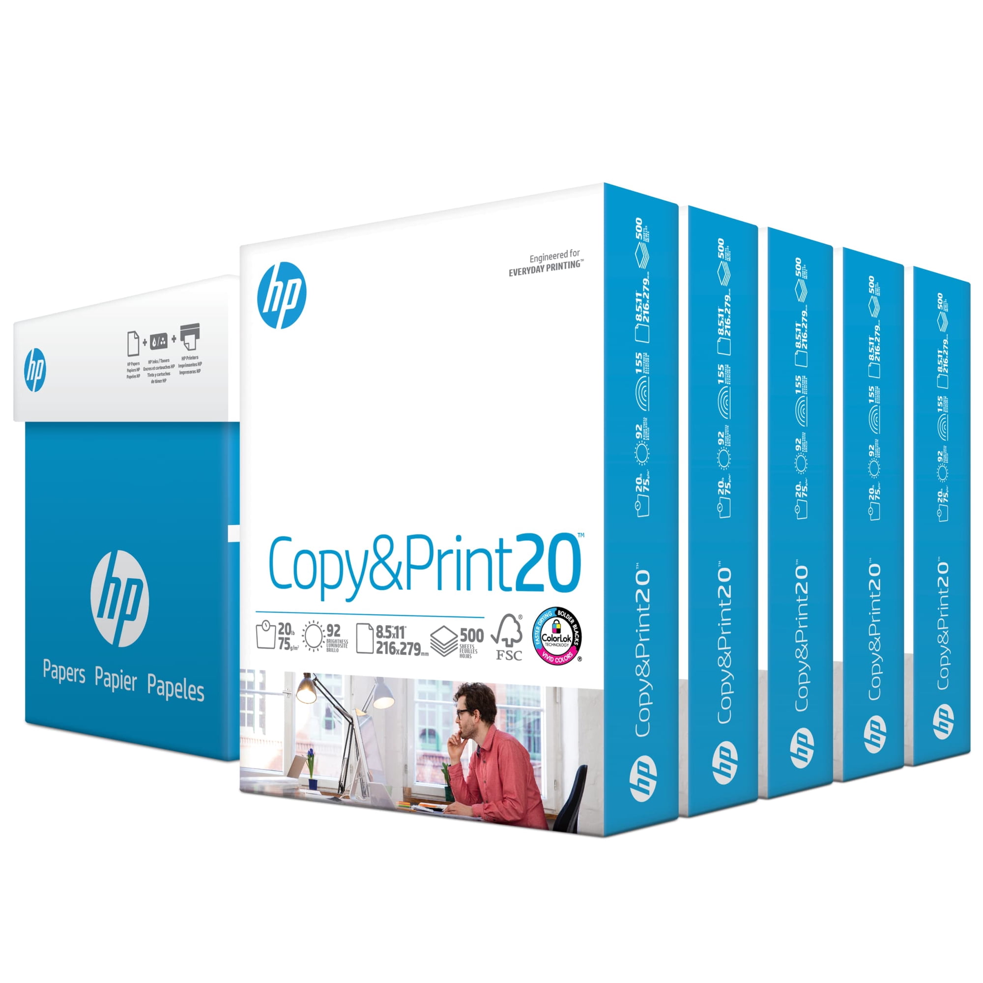 Hp Papers - Papel Para Impresora Hp Copy&print De 20 Libras, 8,5 X 11, 2500 Hojas, 5 Resmas