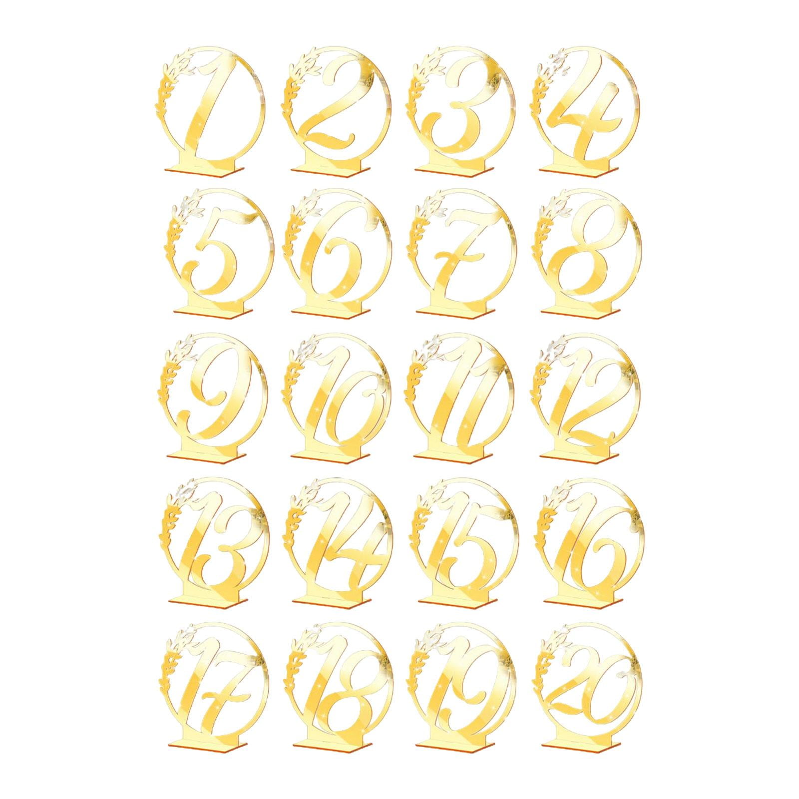Magideal - Tarjetas Resistentes Para Números De Mesa, Con Base, Soporte Acrílico Para Matrícula De Mesa De Boda, Para Actividades, Decoración De Fiestas, Anivers 20 Piezas Áureas