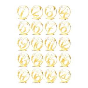 Magideal - Tarjetas Resistentes Para Números De Mesa, Con Base, Soporte Acrílico Para Matrícula De Mesa De Boda, Para Actividades, Decoración De Fiestas, Anivers 20 Piezas Áureas