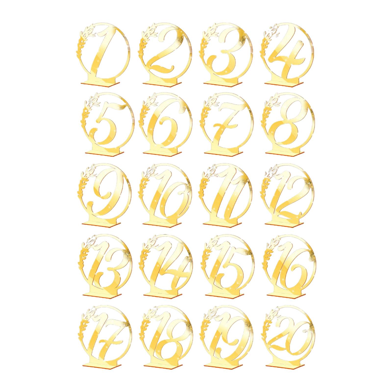 Magideal - Tarjetas Resistentes Para Números De Mesa, Con Base, Soporte Acrílico Para Matrícula De Mesa De Boda, Para Actividades, Decoración De Fiestas, Anivers 20 Piezas Áureas