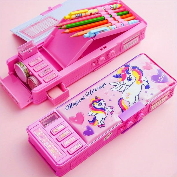 Multifunctional Pencil Case with Button Deformation and Password Lock - Perfect for Primary School Girls!