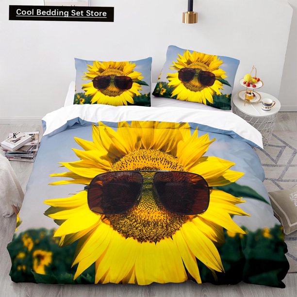 Yellow Sunflowers Duvet Cover Beautiful Floral Bedding Set for Kids Girls Women Girly Lovely Flowers Soft Quilt Cover Bed Sheets