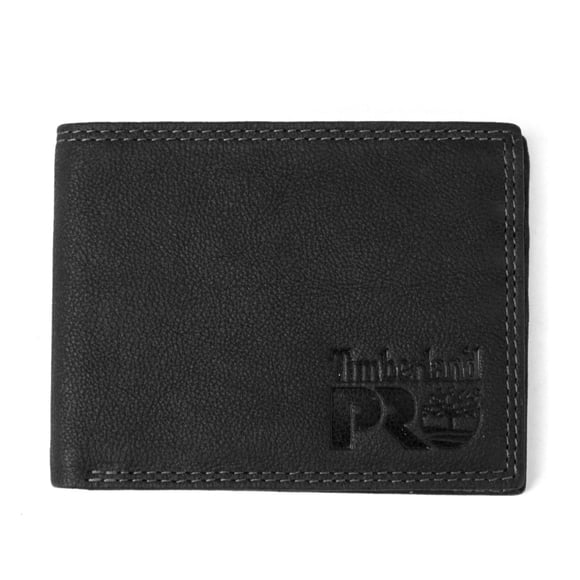 Billetera Timberland PRO de piel delgada con RFID, plegable, negra, negra, para hombre
