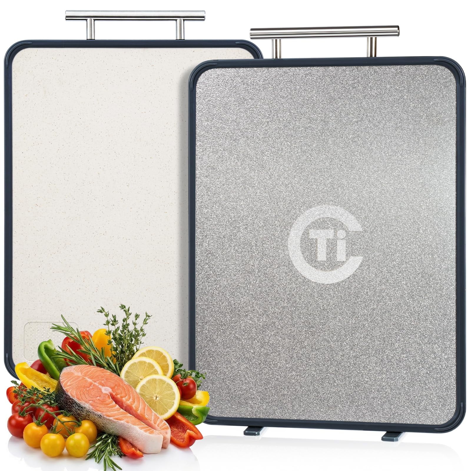 Tabla De Cortar Tibbicc De Titanio De Doble Cara Con Soporte De 14,5 X 11 Pulgadas