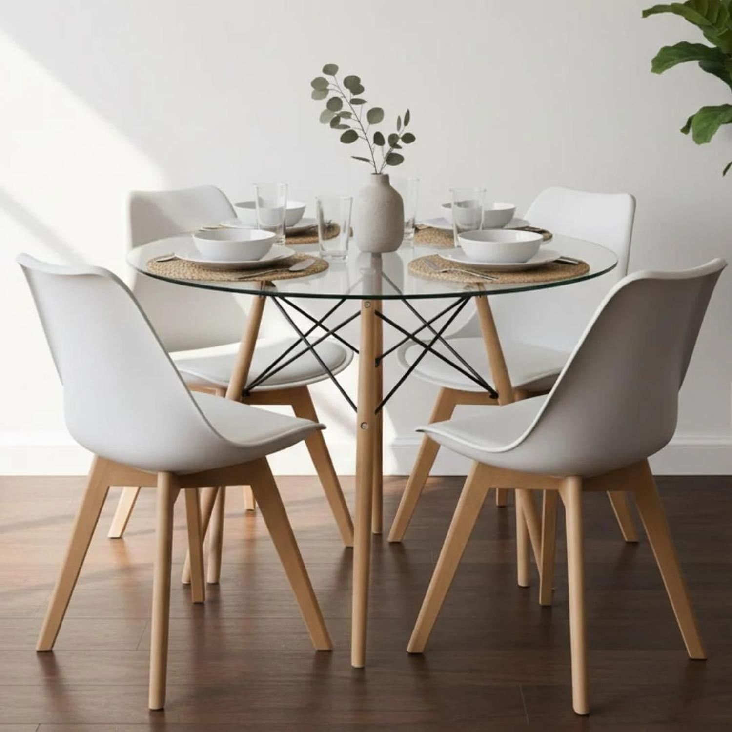 Pandalino - Comedor Mesa Redonda Elida 80cm + 4 Sillas Tulip Blanca