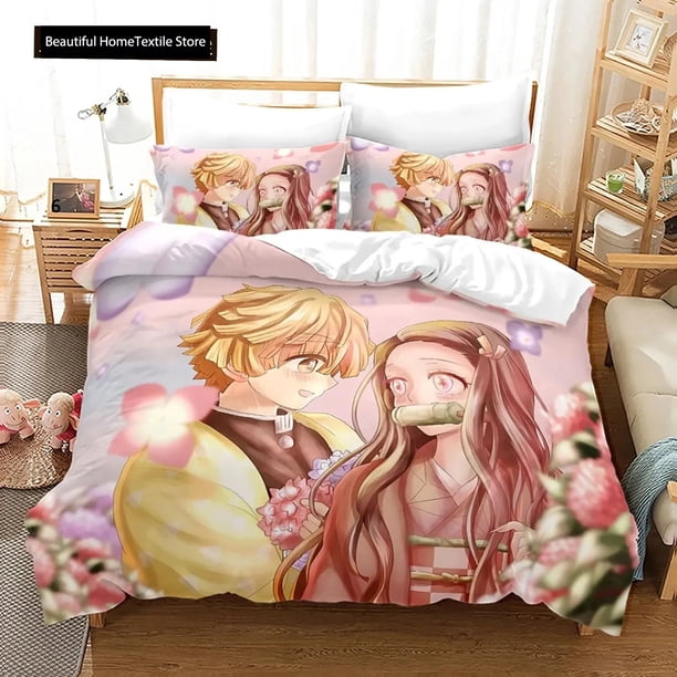 Demon Slayer 3d Bedding Set Duvet Cover Pillowcases Single Twin Full Queen King Size Boys Girls Boys Gift Home DecorBed Sheets