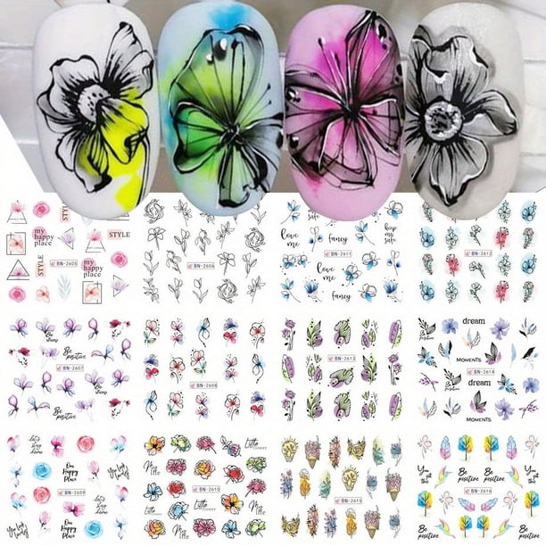 12 pcs Japanese Cherry Blossom Nail Sliders - Water Transfer Stickers for Spring Nail Art Decoration