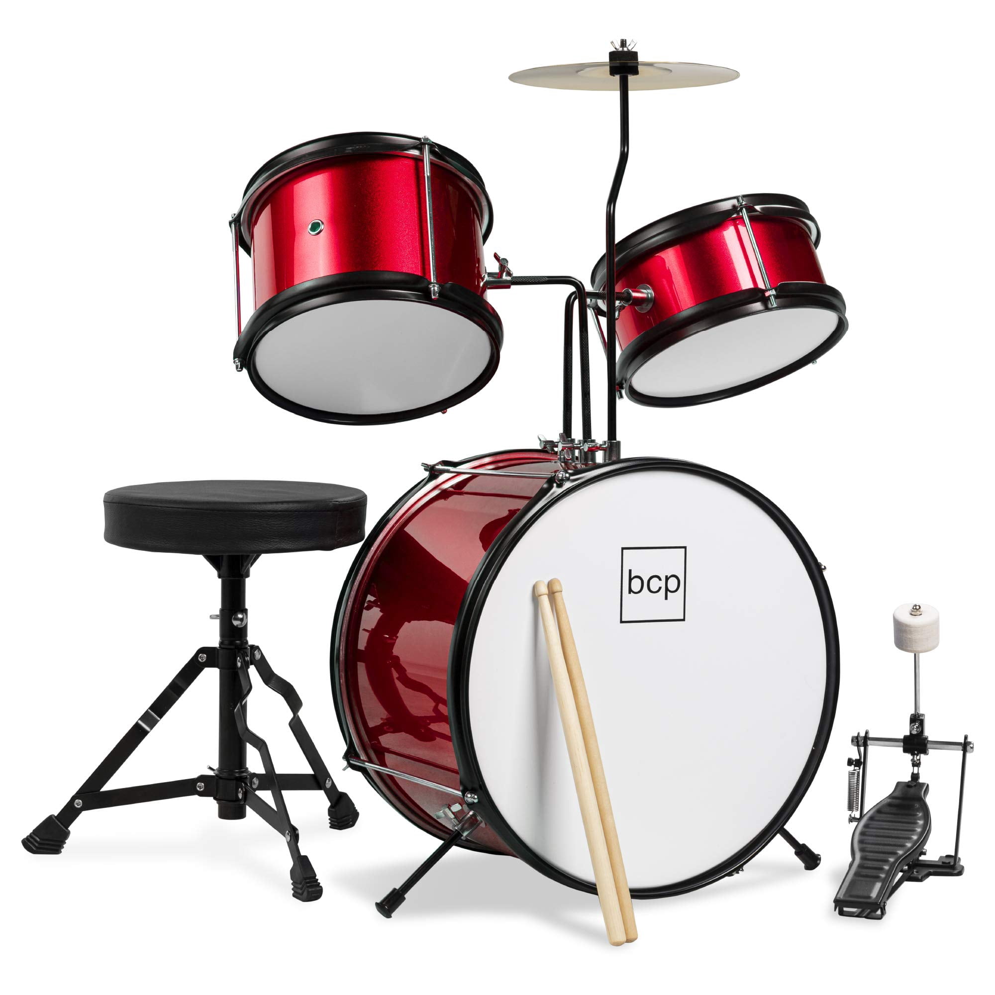 Set De Batería Best Choice Products Para Niños De 3 Piezas, Rojo, Con Taburete