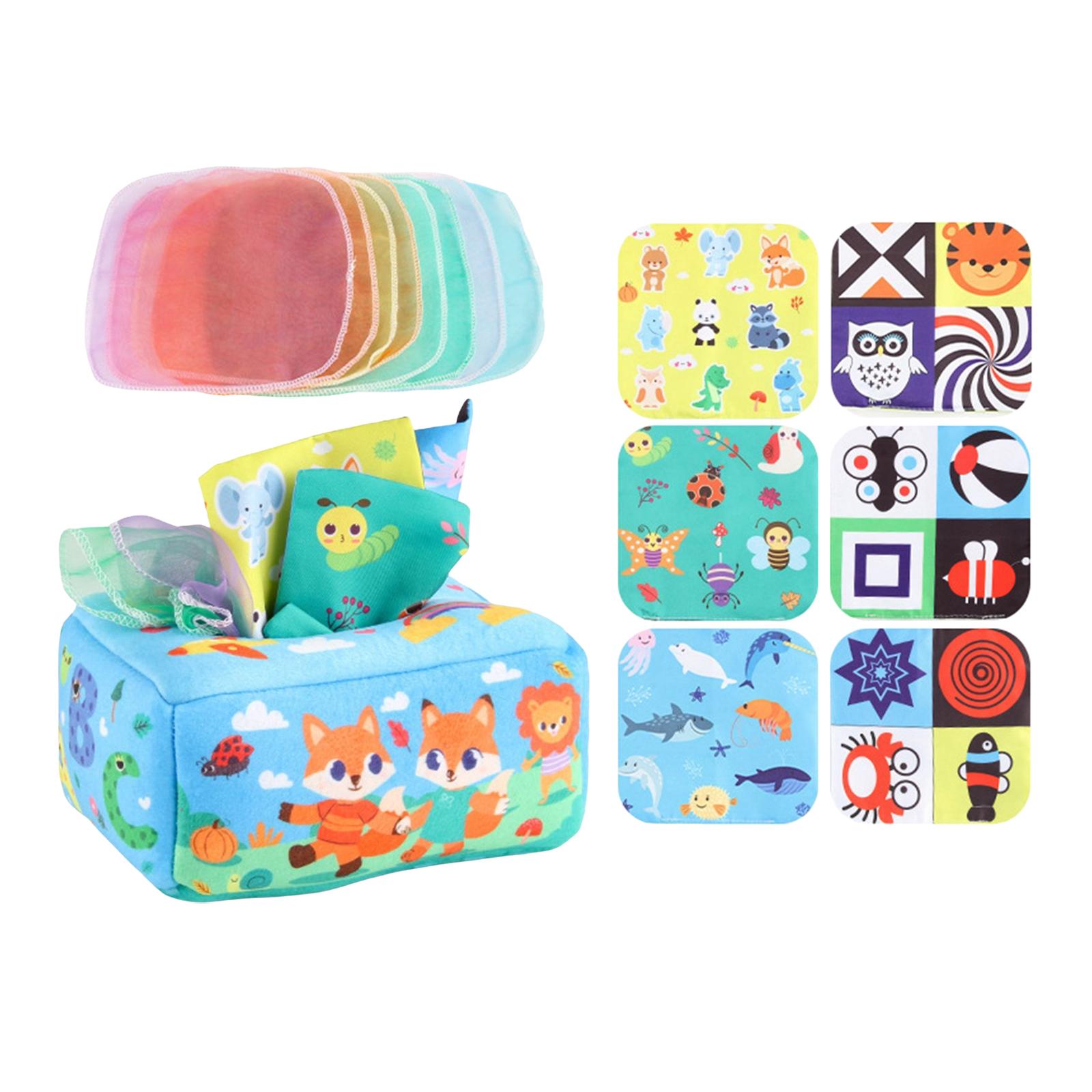 Magideal - Caja De Pañuelos Para Tirar, Juguete Sensorial, Juguete De Aprendizaje Preescolar, Aprendizaje Temprano, Pañuelos Para Tirar Ocupados Para Niños Peque Zorros