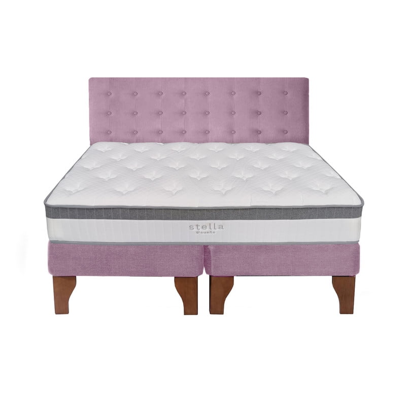 5° Sueño - Cama Europea Stella 2 Plazas + Respaldo Capitoné Madera Rosada