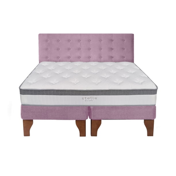Cama Europea Stella 2 Plazas + Respaldo Capitoné Madera Rosada