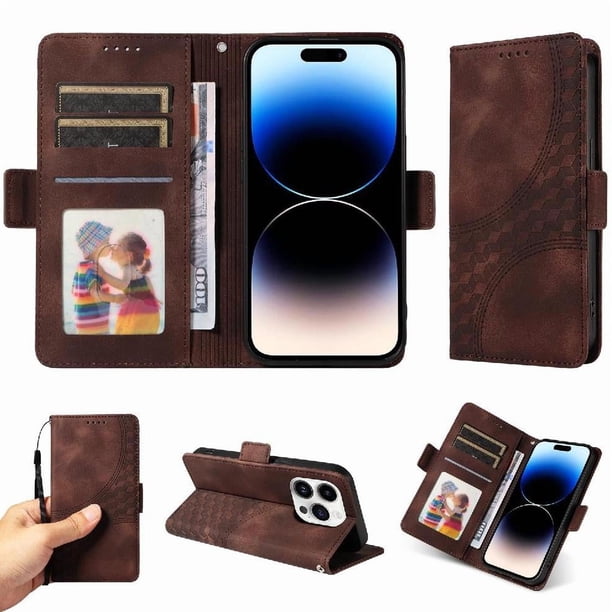 Carcasa FOXDOCK iPhone 14 Pro de cuero PU, diseño acolchado clásico, protección contra caídas y rayones
