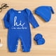 thumbnail image 1 of Infant Casual Outfit - "Hi I'm New Here" Long Sleeve Romper & Hat & Gloves Baby Boys And Girls 4pcs Set Clothes, 1 of 5