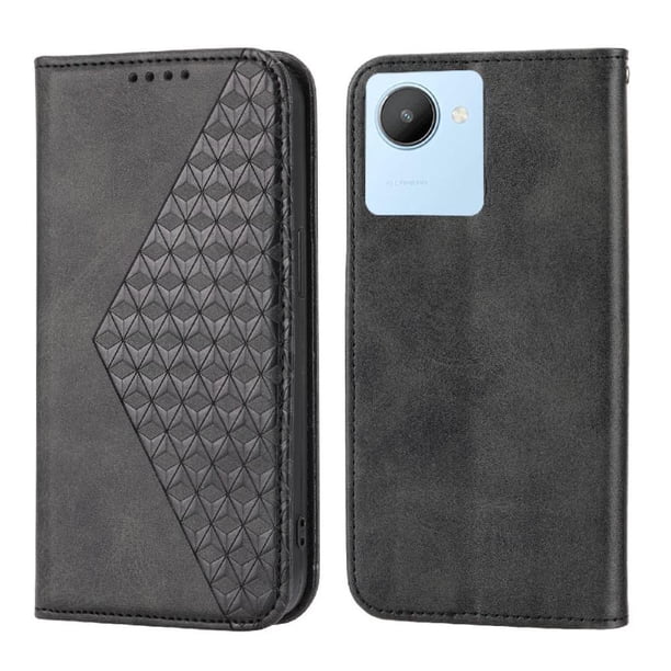 Funda Flip FOXDOCK para Realme C30 , Estilo Billetera con Diseño Rombo, Correa de Mano y Soporte, Uso Diario