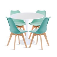 Klik Muebles - Comedor Mesa Tulip Blanca + 4 Sillas Tulip Acolchada - Menta