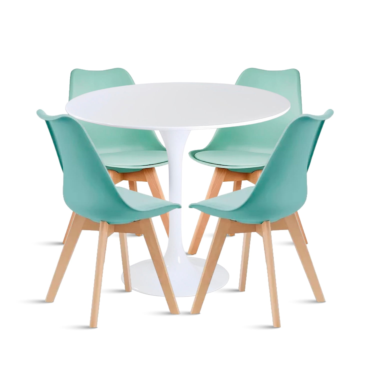 Klik Muebles - Comedor Mesa Tulip Blanca + 4 Sillas Tulip Acolchada - Menta