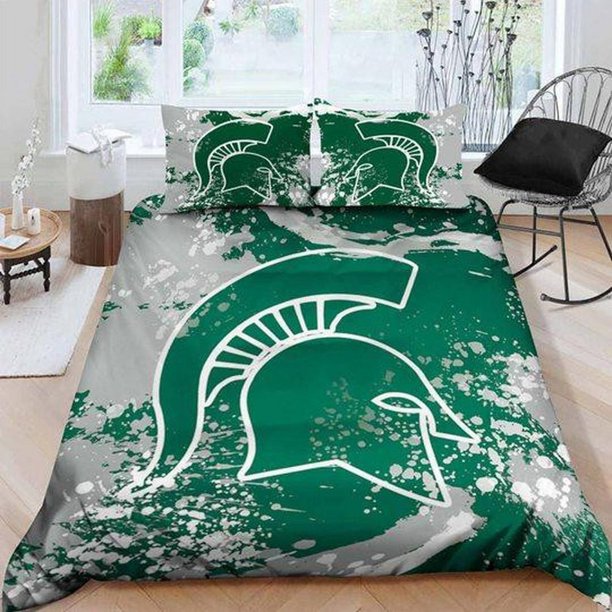 Michigan State Spartans Logo Print Quilt Duvet Cover Set Children Bedspread3-Piece Bedding Set
