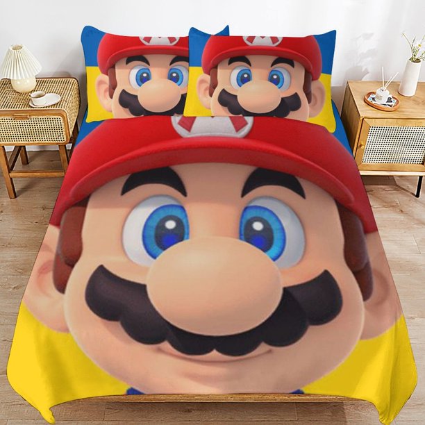 Super Mario 3-Piece Comforter Set for Bedroom Super Mario Bedding Set for Kids Adults Soft Microfiber Duvet Cover Set with Zipper Closure