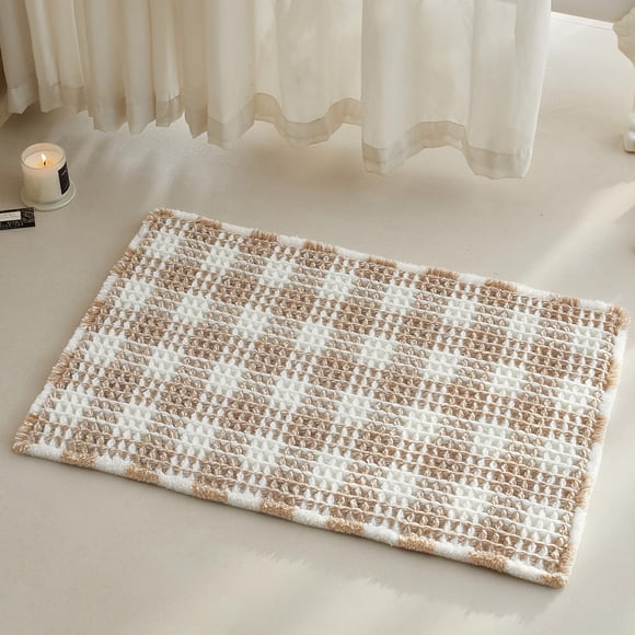 Alfombra De Baño Waffle Antideslizante Lavable Absorbente 30 X 50 Cm Color Caqui