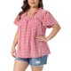 thumbnail image 4 of Agnes Orinda Blusa de Cuadros para Mujer de Talla Grande con Lazo Frontal, Volantes, Cuello en V, Manga Corta, Camisa de Verano Casual Elegante 2X Roja, 4 of 6