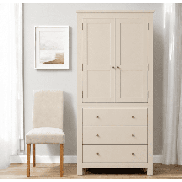 Closet "Armonía" de Madera Ropero Artesanal con Cajones y Barra - Beige - 100x50x180 cm