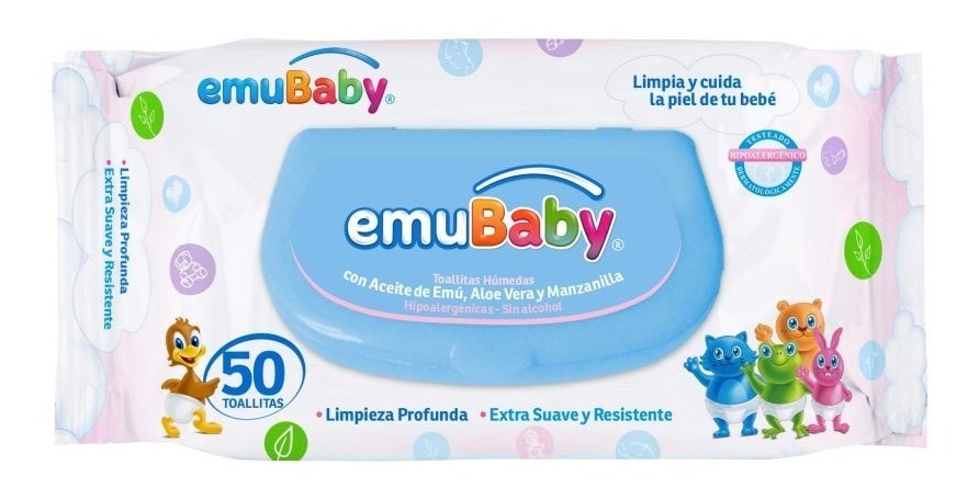 Emuchile - Toallas Humedas Emubaby Premium Con Tapa 50 Unidades