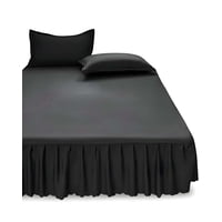 Genérico - Faldon De Cama Para Base Con Volado King 180X200 Cm Negro
