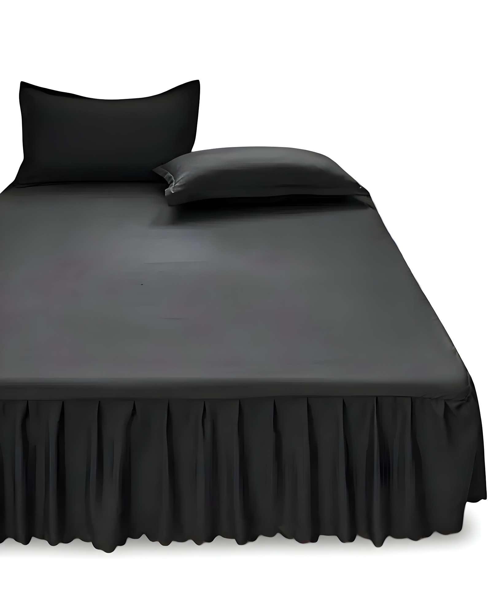 Genérico - Faldon De Cama Para Base Con Volado 2 Plazas 150X200 Cm Negro
