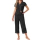 thumbnail image 1 of INSPIRE CHIC Conjunto de Pijama de Manga Corta para Mujer con Botones para Lactancia, Pantalones Capri y Bolsillos S Negro, 1 of 6