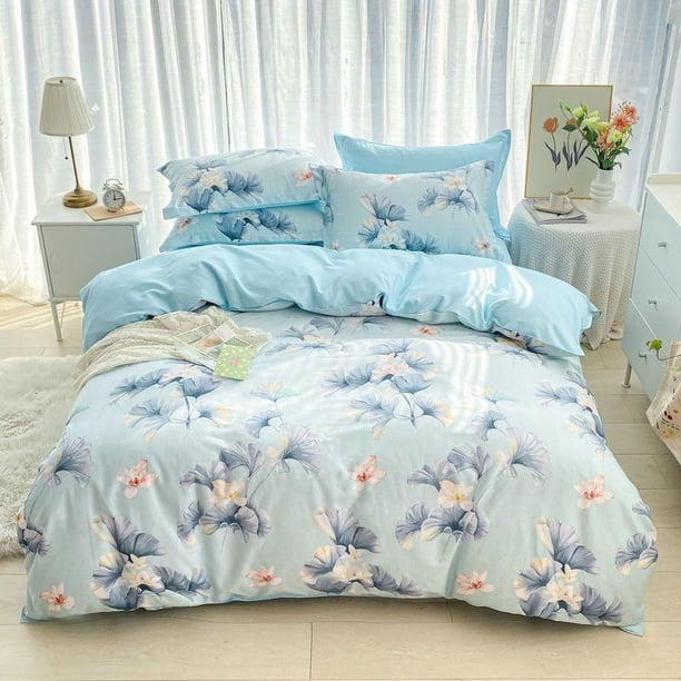 Blue Flowers Bedding Set Duvet Cover Set3-Piece Bedding Set